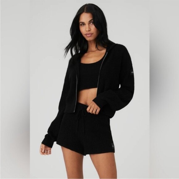 ALO YOGA Cashmere Plush Waffle Full Zip Hoodie